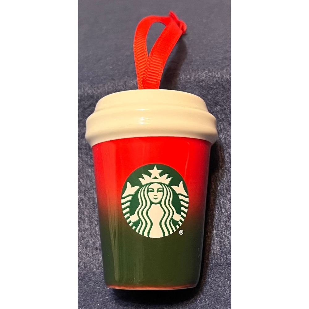 Starbucks 2021 Holiday Red Green Ombre Ceramic Coffee Cup Ornament BWB21